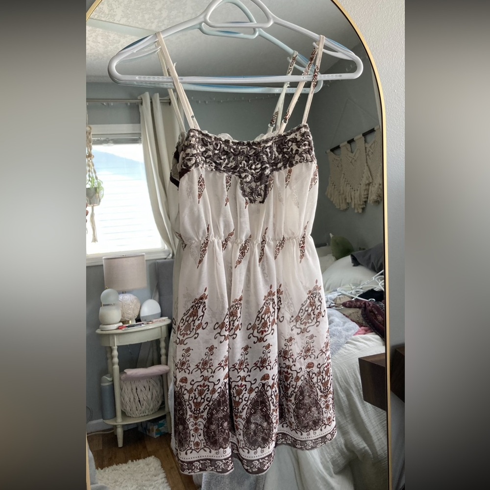 Daytrip Cream and Brown Embroidered Dress